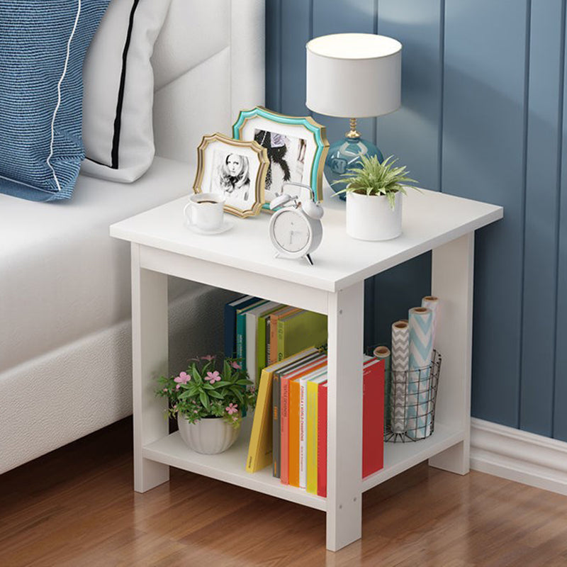 Farmhouse Licing Room Wood Side Table Four-Leg Side Table with One Shelf