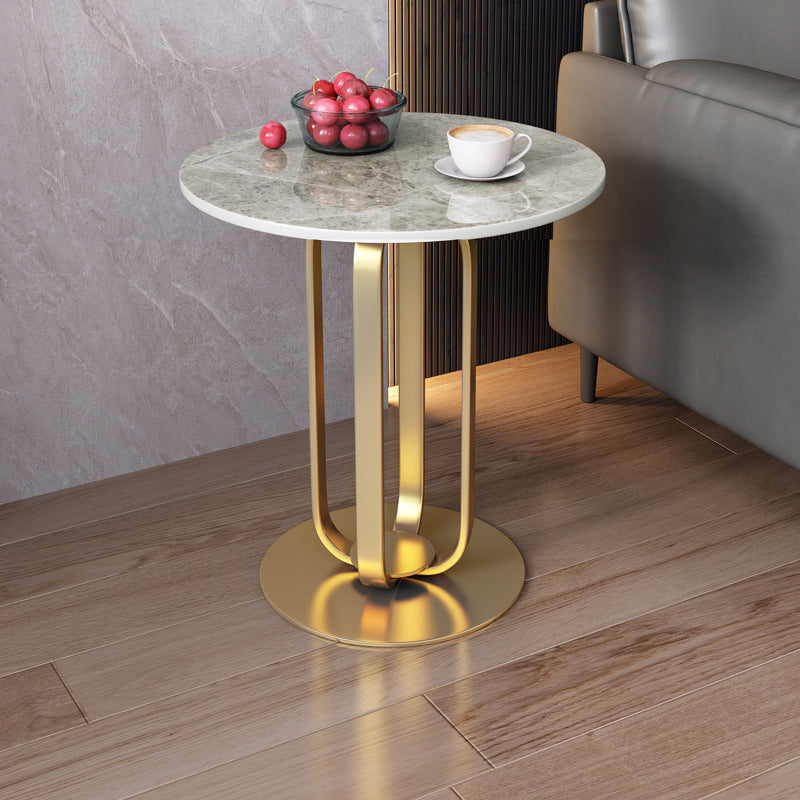 21.65-inch Tall Round Side Glam Metal Frame Stone Top Sofa Side End Table