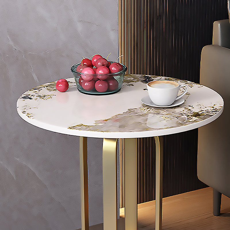 21.65-inch Tall Round Side Glam Metal Frame Stone Top Sofa Side End Table