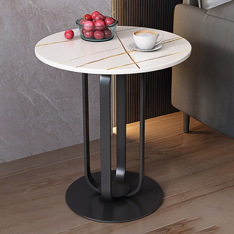 21.65-inch Tall Round Side Glam Metal Frame Stone Top Sofa Side End Table