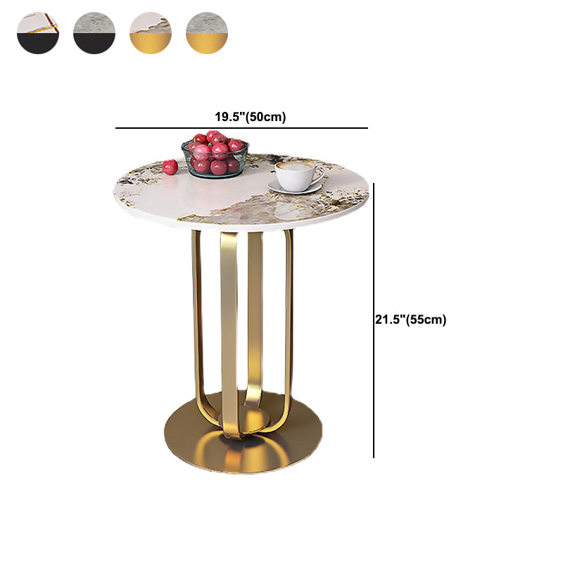 21.65-inch Tall Round Side Glam Metal Frame Stone Top Sofa Side End Table