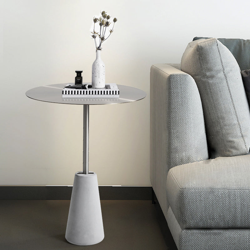 Pedestal Antique Finish End Table, Glossy Contemporary Side Table