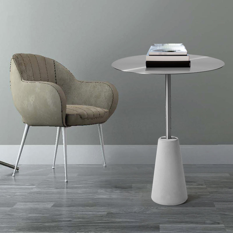 Pedestal Antique Finish End Table, Glossy Contemporary Side Table