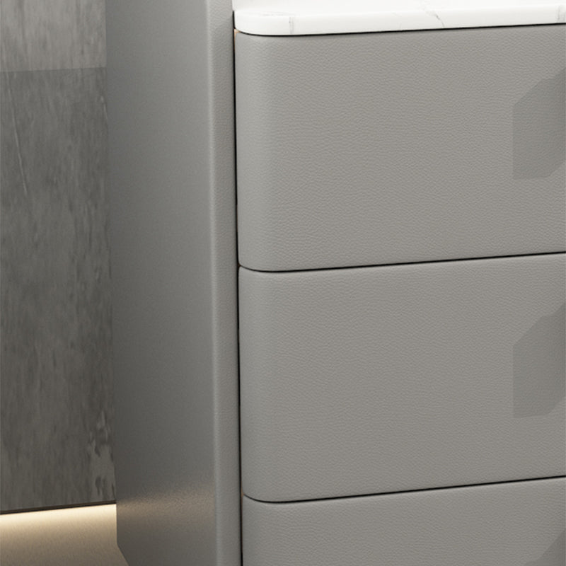 Faux Leather Nightstand Modern 3 - Drawer Nightstand with Stone Top