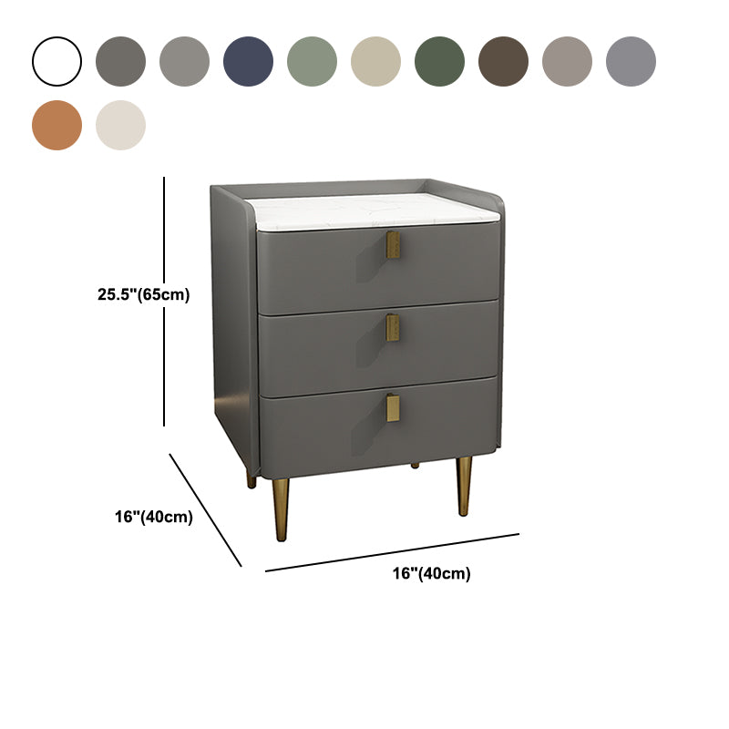 Faux Leather Nightstand Modern 3 - Drawer Nightstand with Stone Top