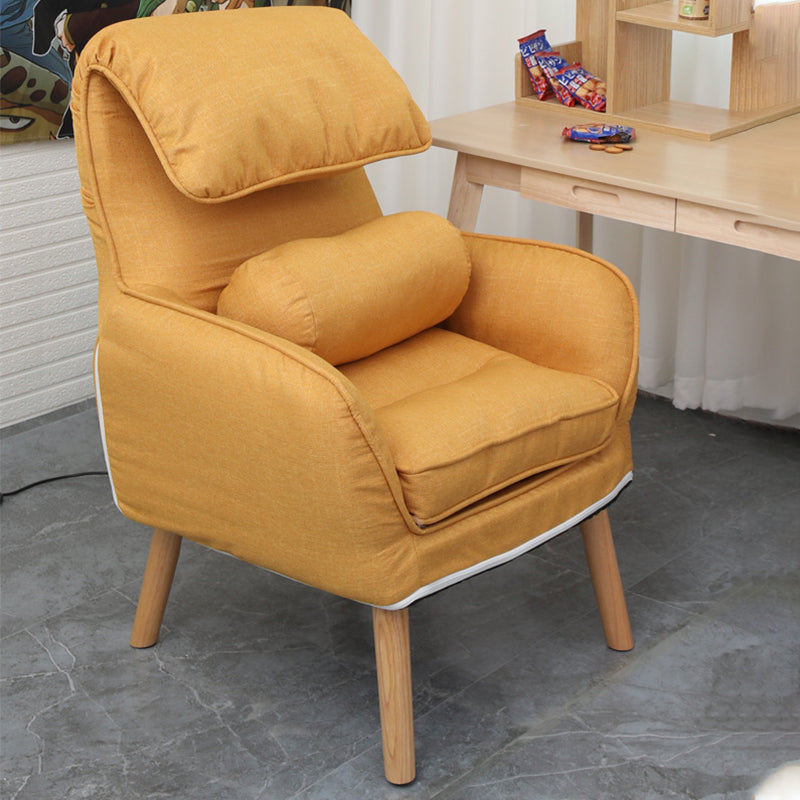 Flared Arms Chair with Pillow Back and Basic Four Legs for Bedroom