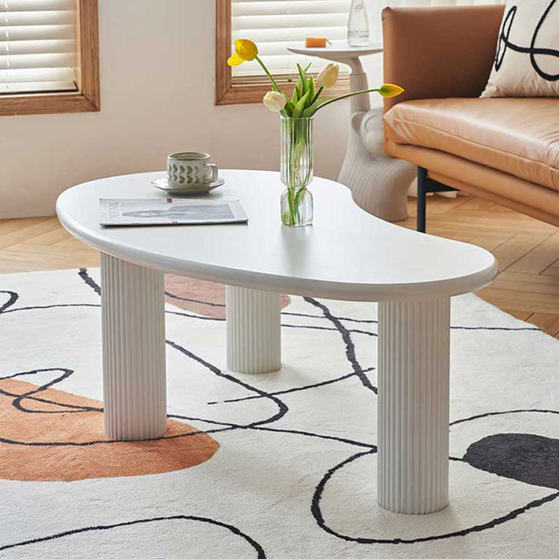 Geometric White Wood Coffee Table 3 Legs Modern Cocktail Table