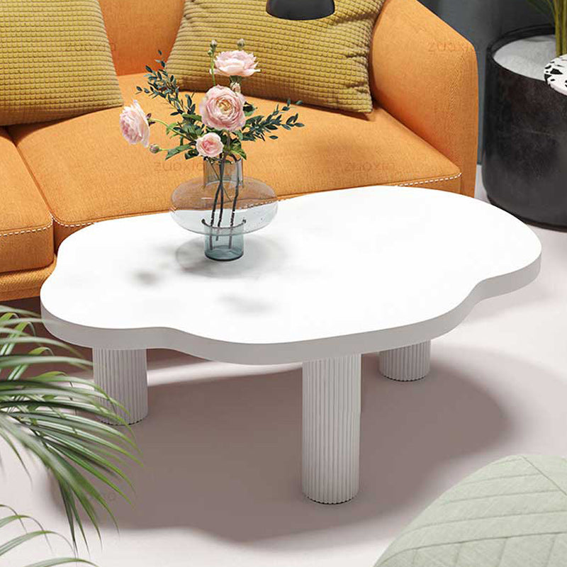 Geometric White Wood Coffee Table 3 Legs Modern Cocktail Table
