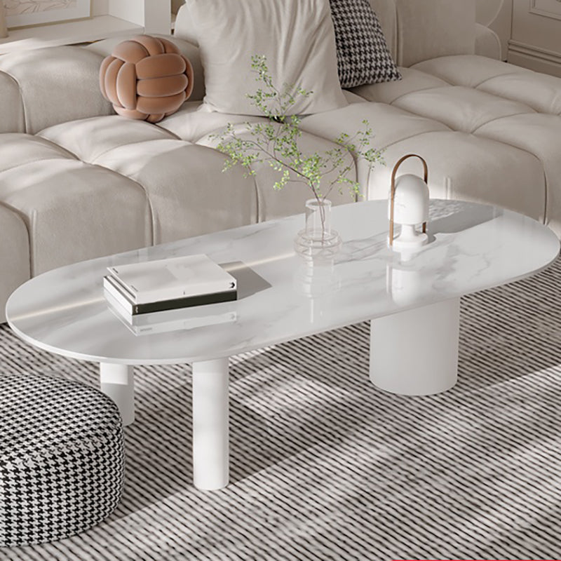 Modern Style White/Black Rock Slab Top Iron Craft Round Coffee Table