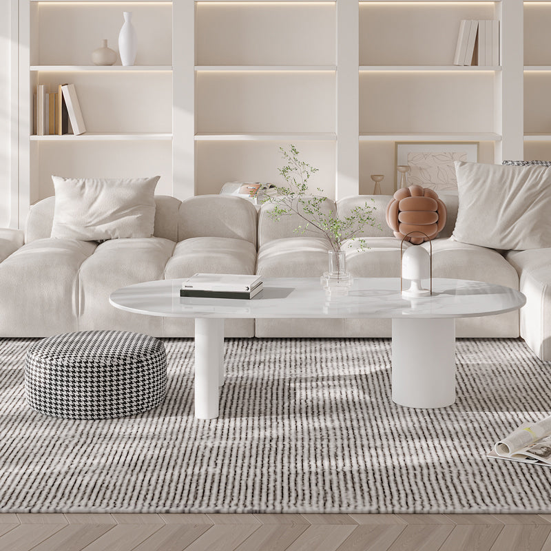 Modern Style White/Black Rock Slab Top Iron Craft Round Coffee Table