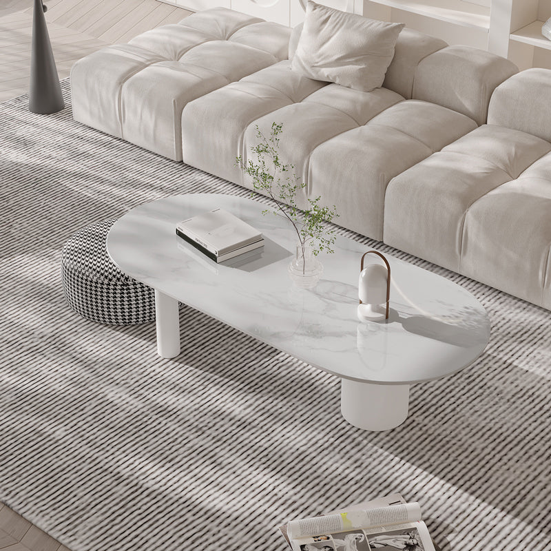 Modern Style White/Black Rock Slab Top Iron Craft Round Coffee Table