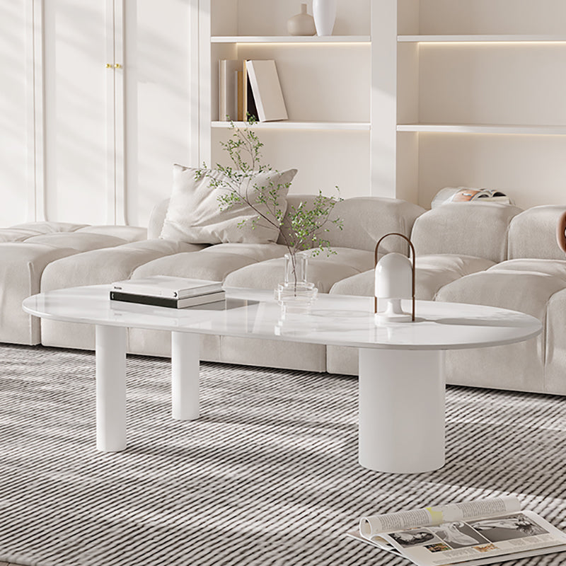 Modern Style White/Black Rock Slab Top Iron Craft Round Coffee Table