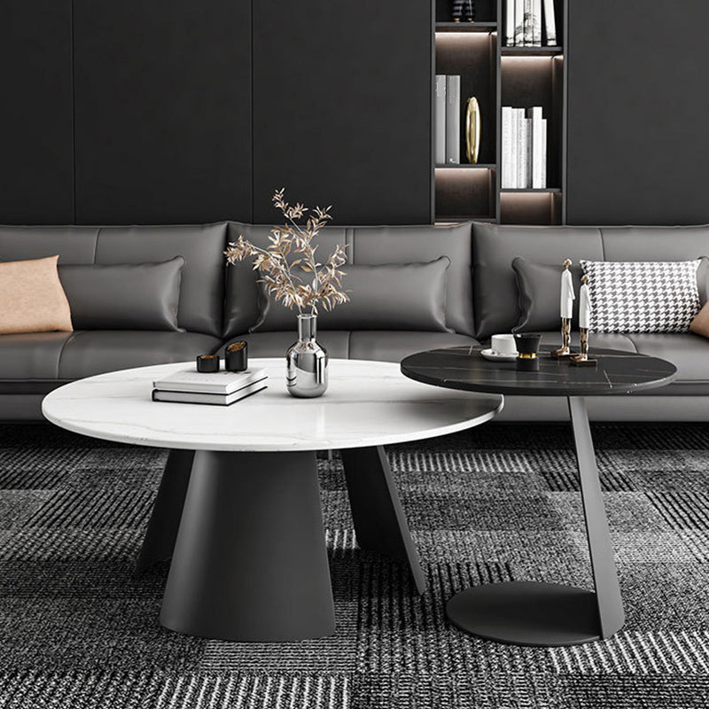 Modern Style White Rock Slab Top Metal Craft Round Coffee Table