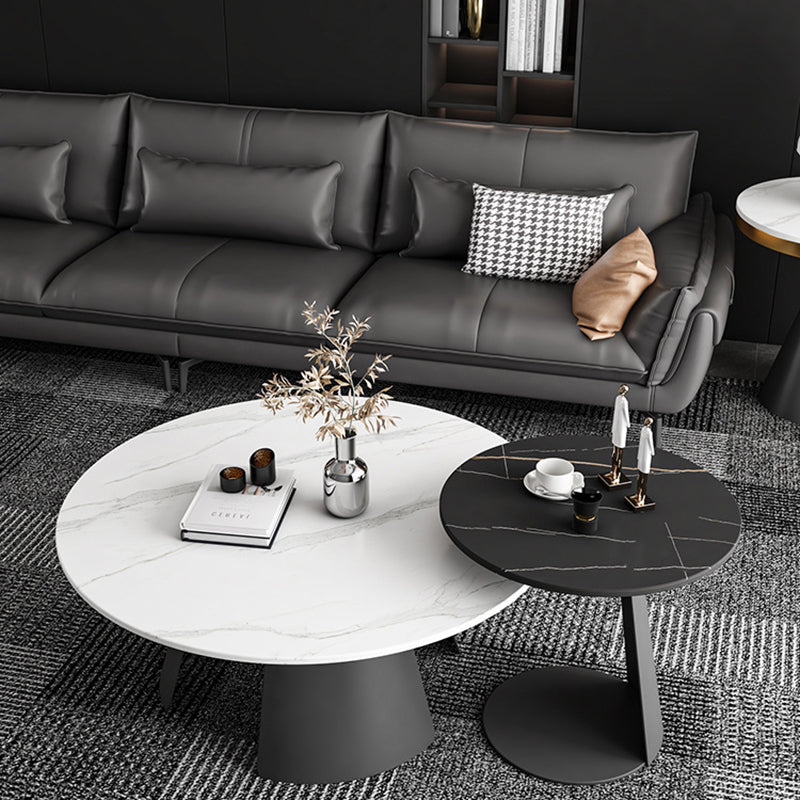 Modern Style White Rock Slab Top Metal Craft Round Coffee Table