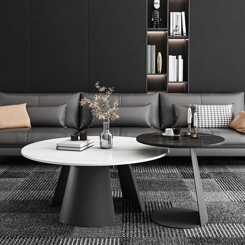 Modern Style White Rock Slab Top Metal Craft Round Coffee Table