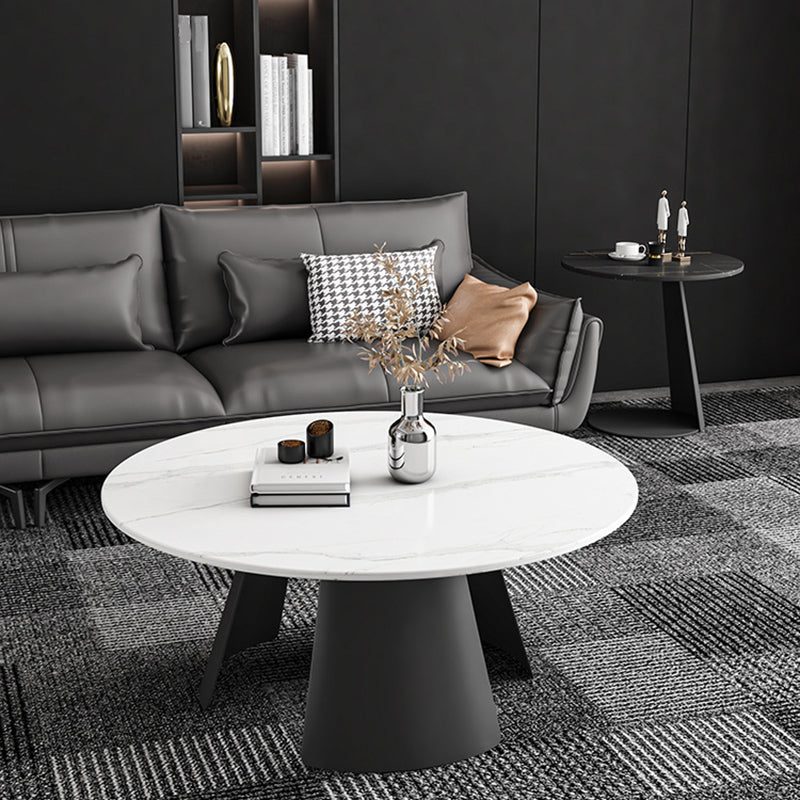 Modern Style White Rock Slab Top Metal Craft Round Coffee Table