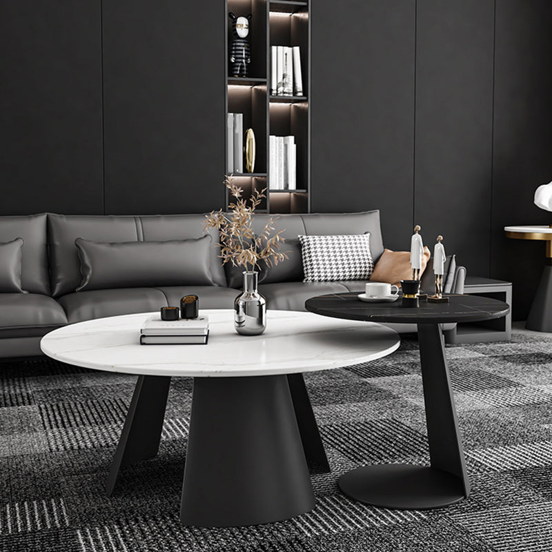 Modern Style White Rock Slab Top Metal Craft Round Coffee Table