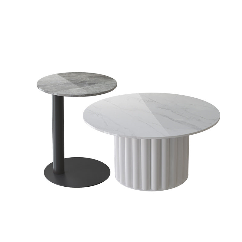 Modern Stone Pedestal Cocktail Table Round Coffee Table - White/Grey