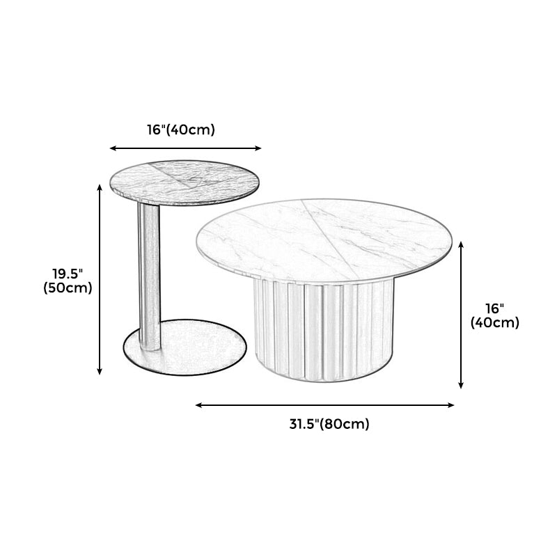 Modern Stone Pedestal Cocktail Table Round Coffee Table - White/Grey