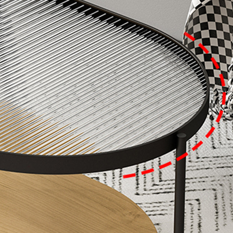 Modern Iron 4 Legs Coffee Table with Shelf Round Cocktail Table in Natural