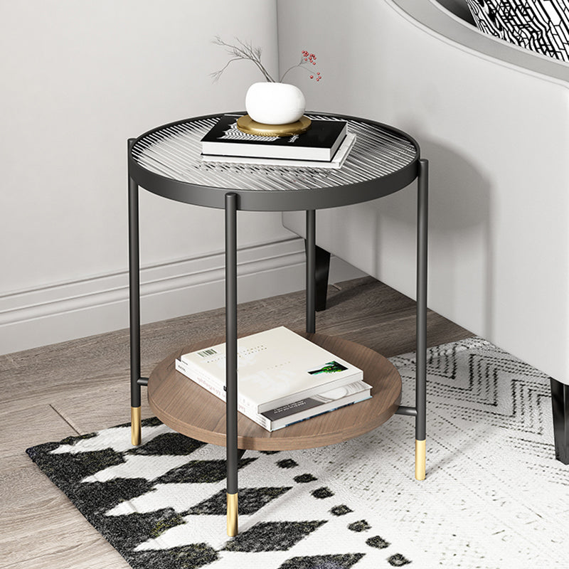 Modern Iron 4 Legs Coffee Table with Shelf Round Cocktail Table in Natural