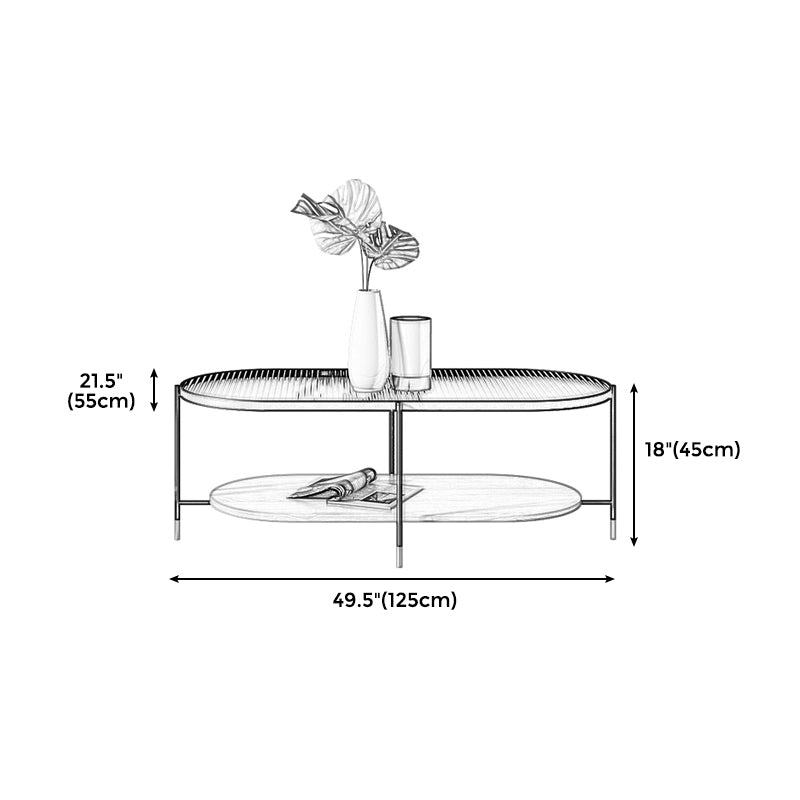Modern Iron 4 Legs Coffee Table with Shelf Round Cocktail Table in Natural