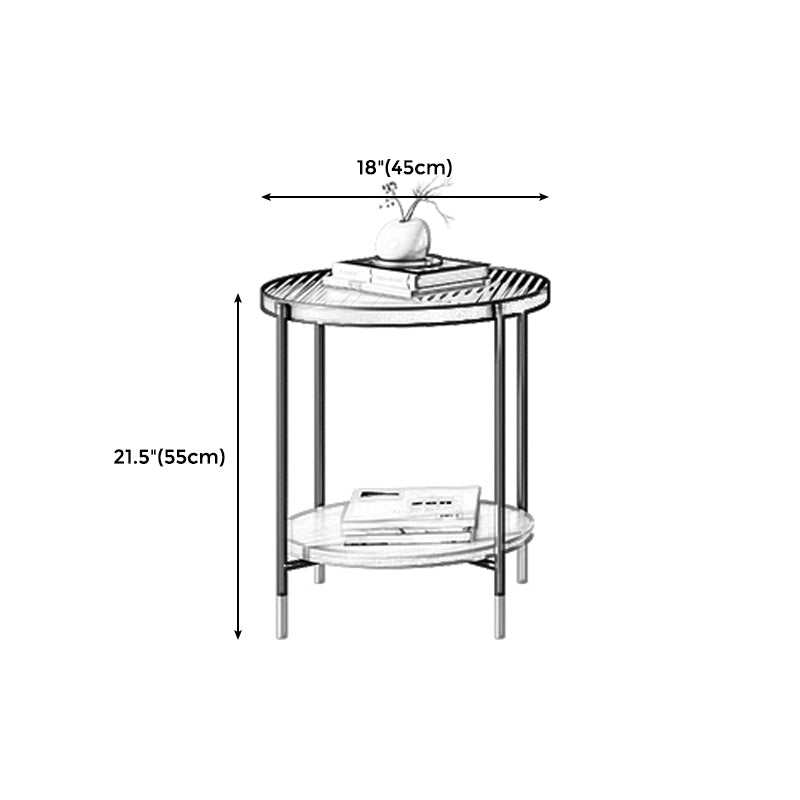 Modern Iron 4 Legs Coffee Table with Shelf Round Cocktail Table in Natural