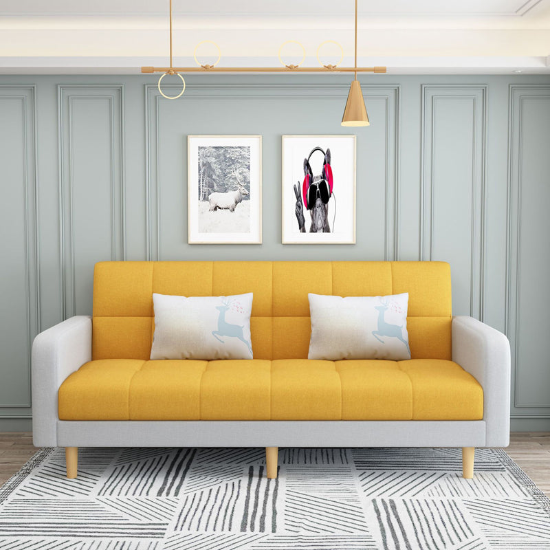 Contemporary Faux Leather and Linen Biscuit Back Convertible Settee Couch