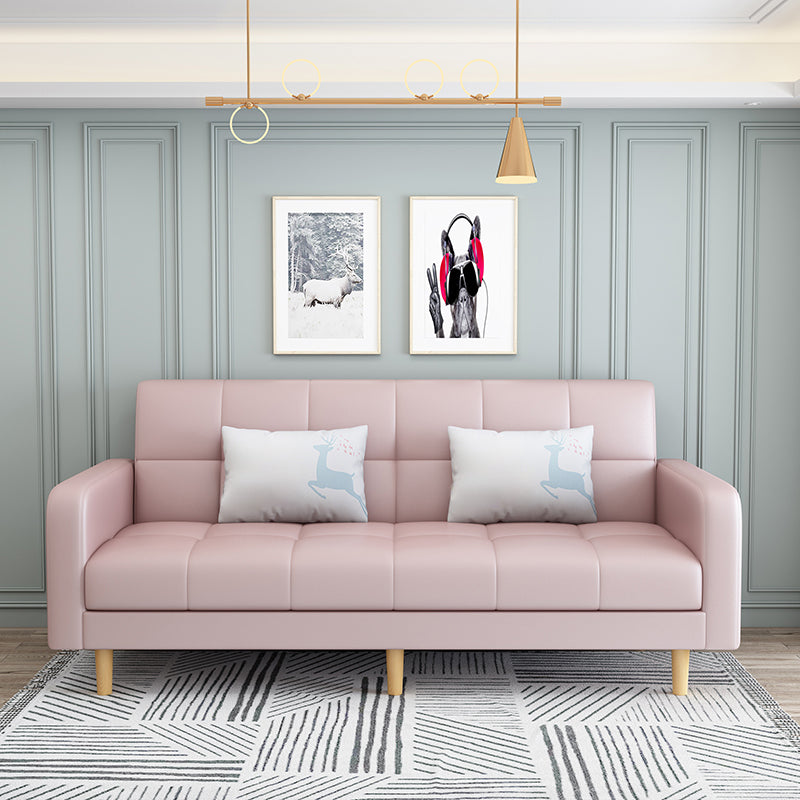 Contemporary Faux Leather and Linen Biscuit Back Convertible Settee Couch