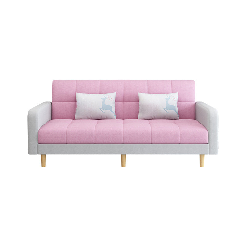 Contemporary Faux Leather and Linen Biscuit Back Convertible Settee Couch