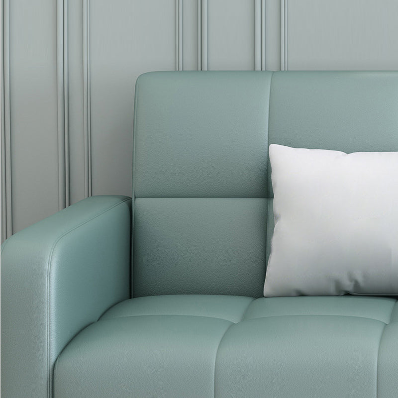 Contemporary Faux Leather and Linen Biscuit Back Convertible Settee Couch