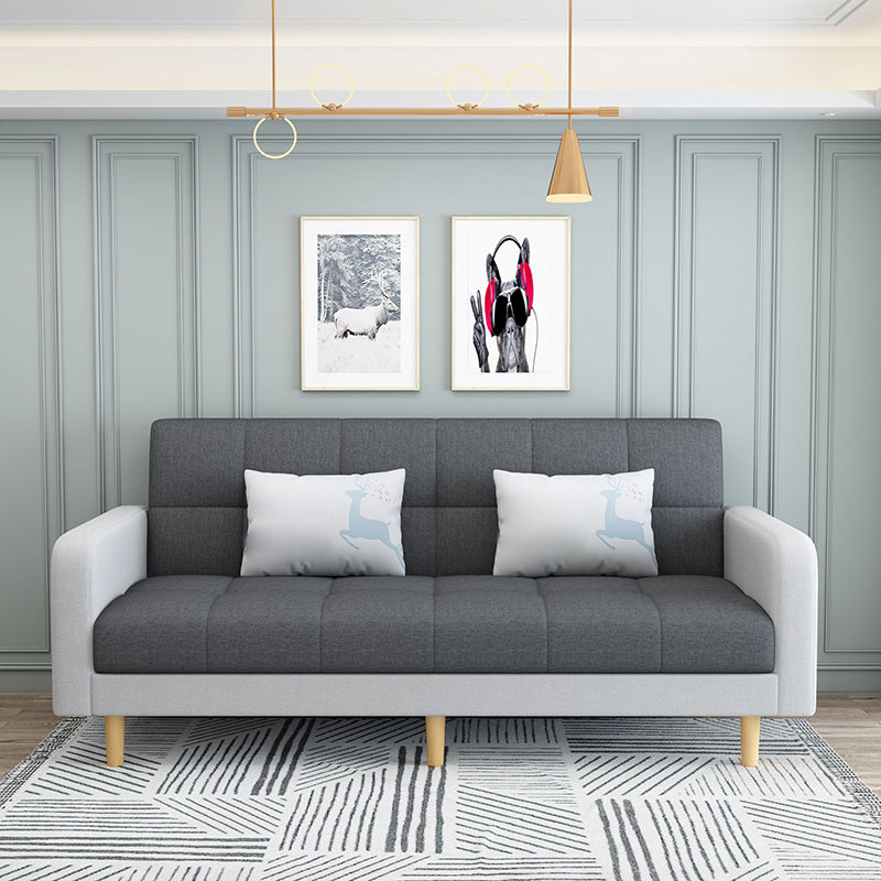 Contemporary Faux Leather and Linen Biscuit Back Convertible Settee Couch