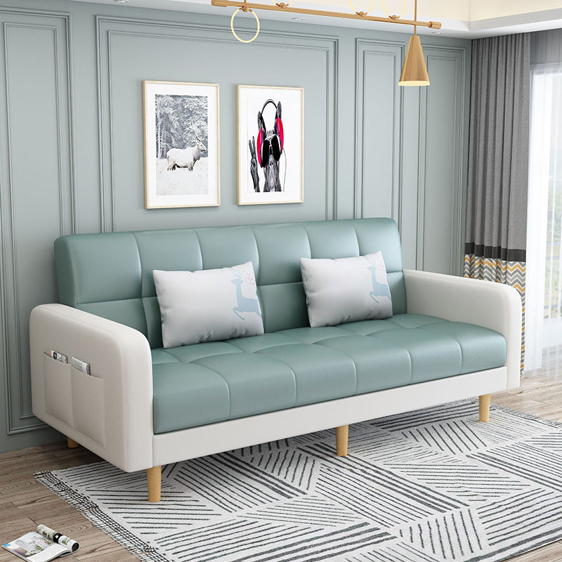 Contemporary Faux Leather and Linen Biscuit Back Convertible Settee Couch
