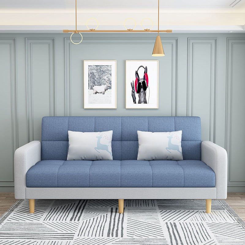 Contemporary Faux Leather and Linen Biscuit Back Convertible Settee Couch
