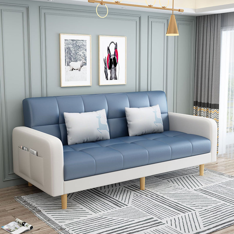 Contemporary Faux Leather and Linen Biscuit Back Convertible Settee Couch