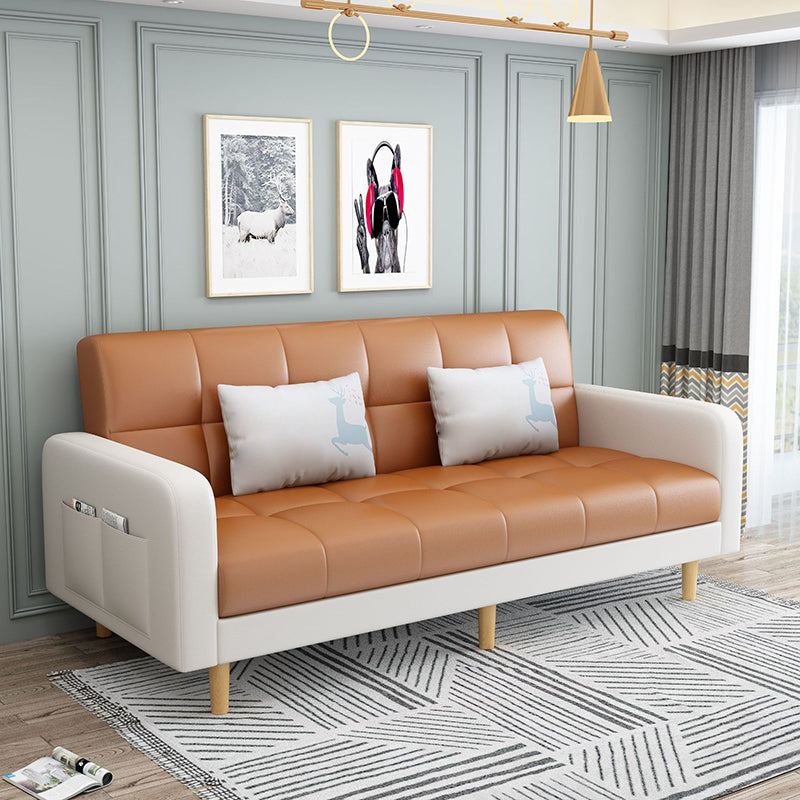 Contemporary Faux Leather and Linen Biscuit Back Convertible Settee Couch
