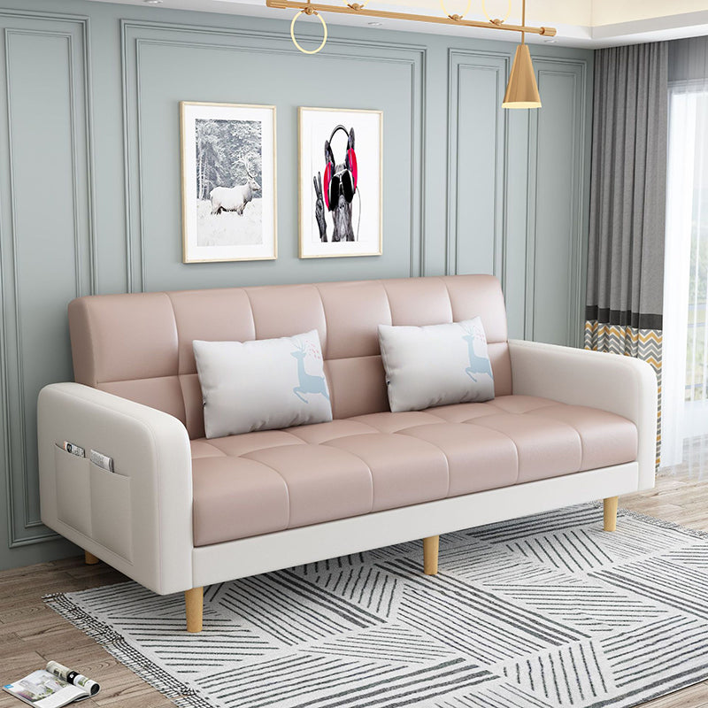 Contemporary Faux Leather and Linen Biscuit Back Convertible Settee Couch