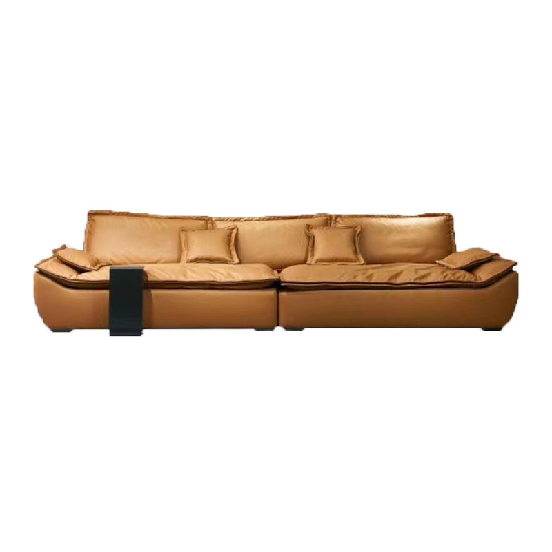 Pillow Top Arm Standard Settee Couch with Pillows in Brown for Living Room