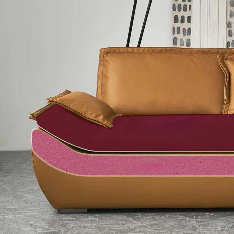 Pillow Top Arm Standard Settee Couch with Pillows in Brown for Living Room