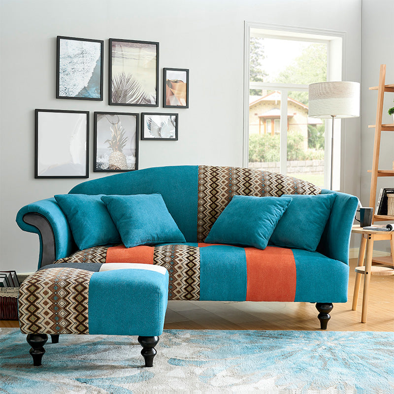 Linen Country Curved Sofa Rolled Arm 31"W Camel Back Sofa for Living Room