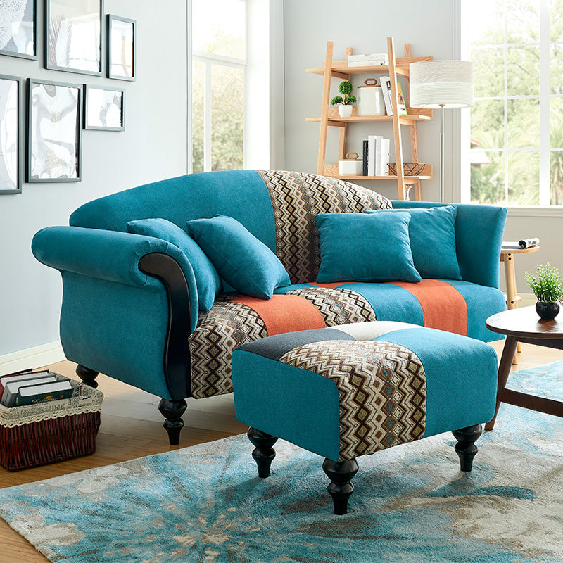 Linen Country Curved Sofa Rolled Arm 31"W Camel Back Sofa for Living Room