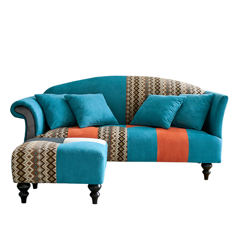 Linen Country Curved Sofa Rolled Arm 31"W Camel Back Sofa for Living Room