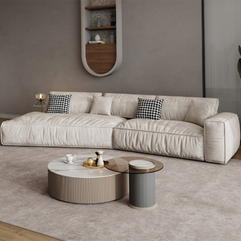 Single Side Armrest with Pillow Back Sofa Bed Cream Cloth Art Sofa