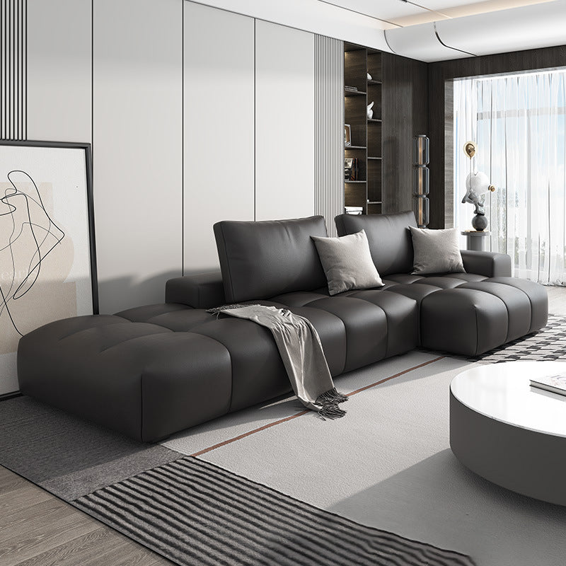One Side Armrest Cushioning Back Sofa Bed Black Imitation Leather Sofa