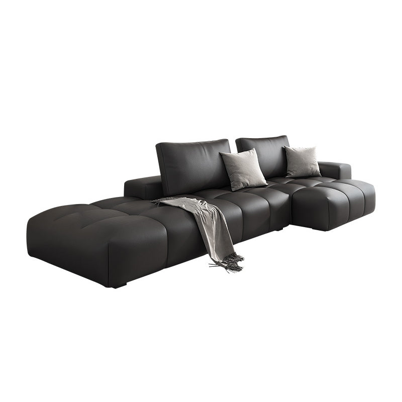 One Side Armrest Cushioning Back Sofa Bed Black Imitation Leather Sofa
