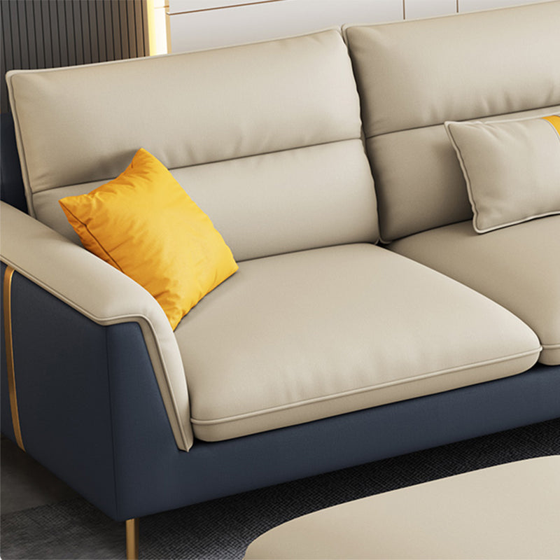 Folding Armrest Cushioning Backrest Sofa Bed White Imitation Leather Solid Wood Frame Sofa