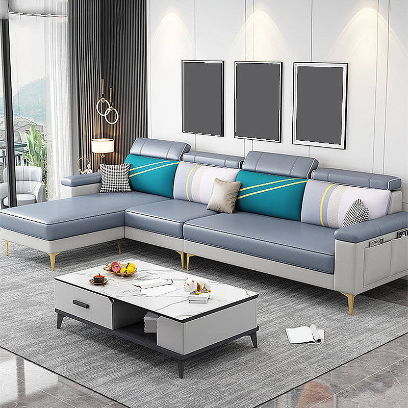 Faux Leather High Back Pillow Top Arm Sectional Wear and Stain-Resistant Sofa