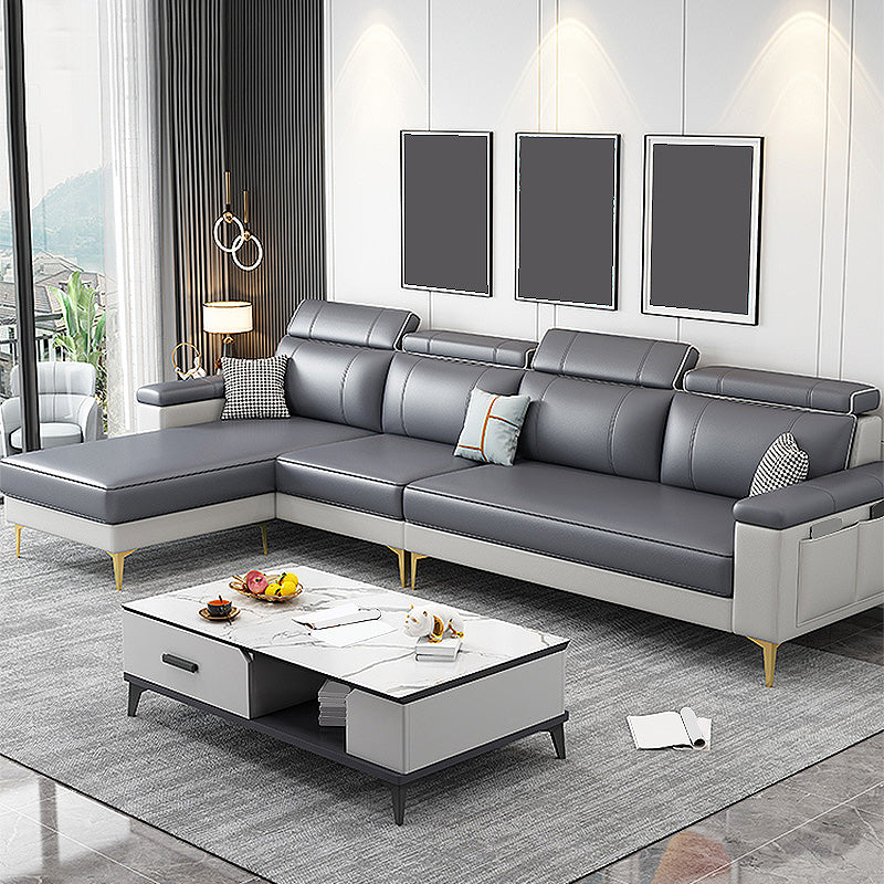 Faux Leather High Back Pillow Top Arm Sectional Wear and Stain-Resistant Sofa