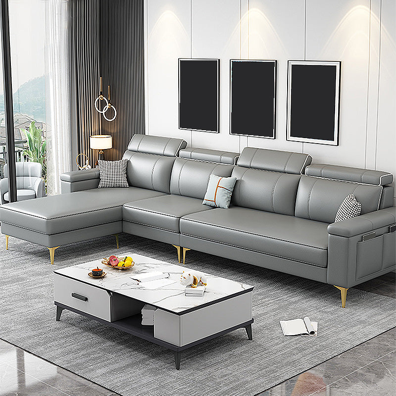Faux Leather High Back Pillow Top Arm Sectional Wear and Stain-Resistant Sofa