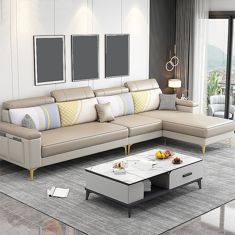 Faux Leather High Back Pillow Top Arm Sectional Wear and Stain-Resistant Sofa